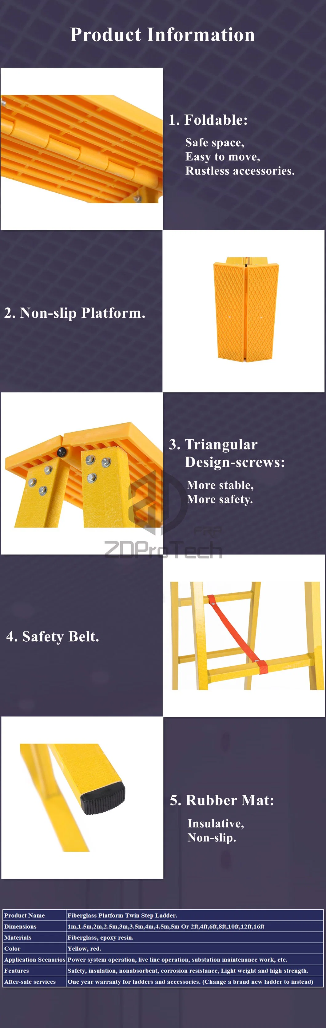 Safety FRP Insulation Double Side Folding Ladder/ Fiberglass Platform Twin Step Ladder